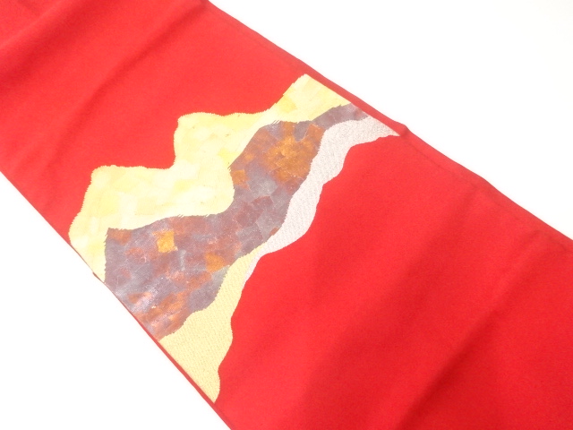 リサイクル　箔置き抽象模様織出し名古屋帯